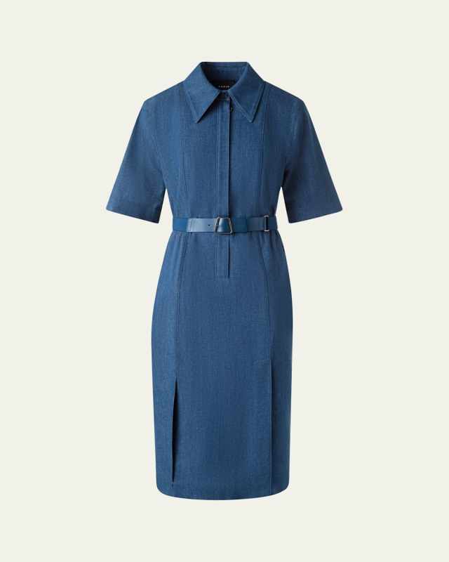 Belted Stretch Cotton Denim Shirtdress